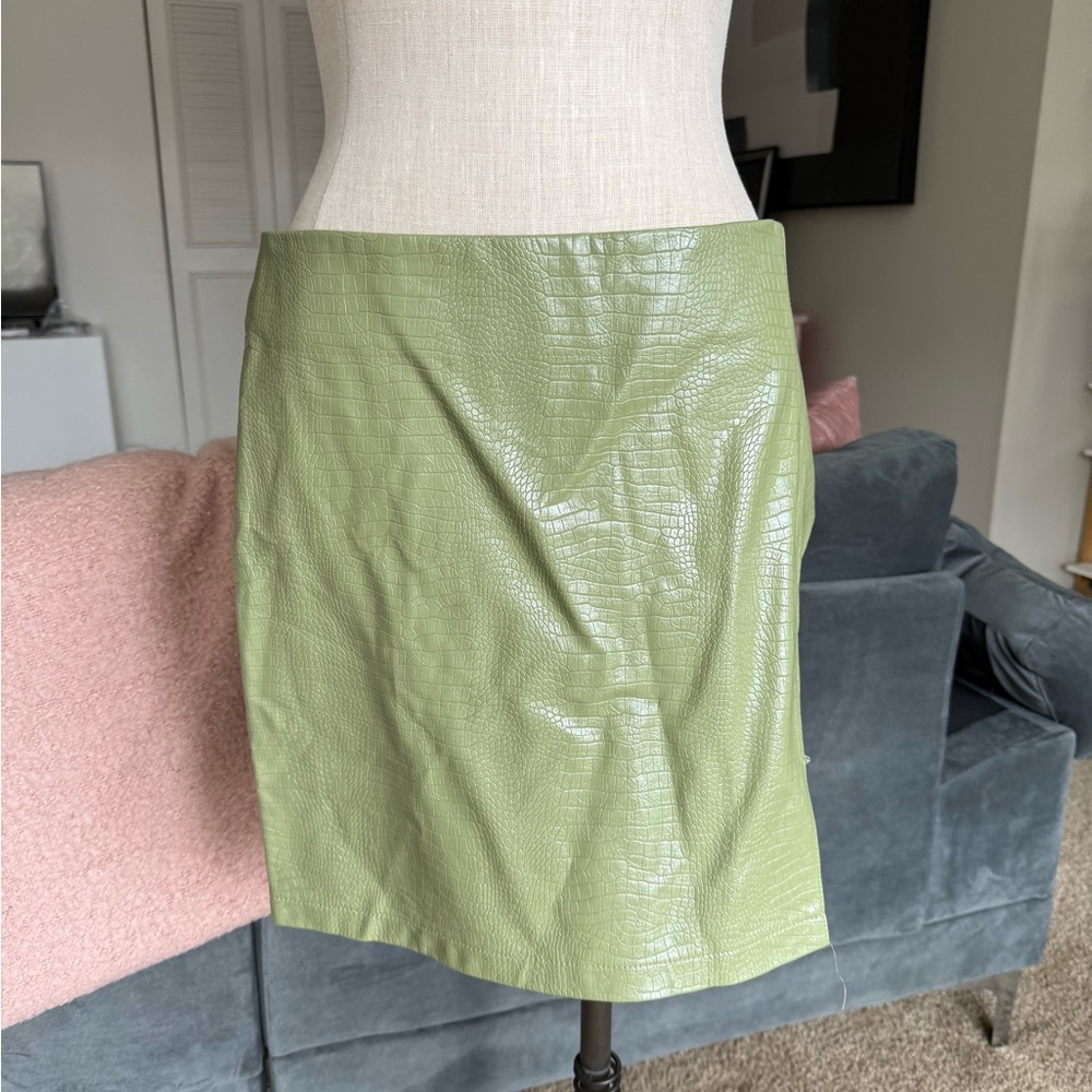 Crocodile textured leather mini skirt
